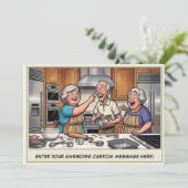 Grappige uitnodiging voor samenkomst van senioren (Staand voorkant)