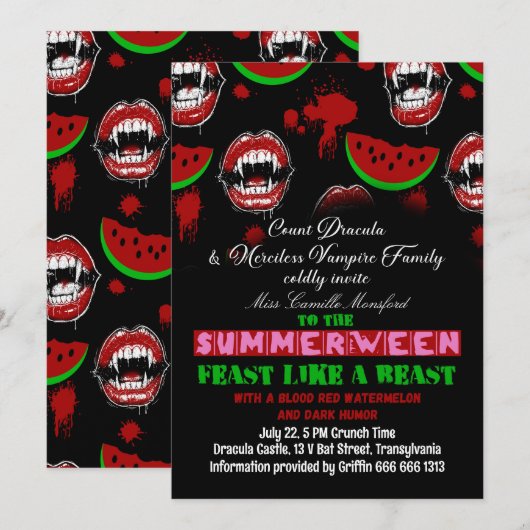 Grappige uitnodiging voor Summerween Vampier Feest (Voorkant / Achterkant)
