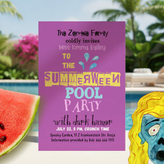 Grappige uitnodiging voor Summerween Zombie Pool P