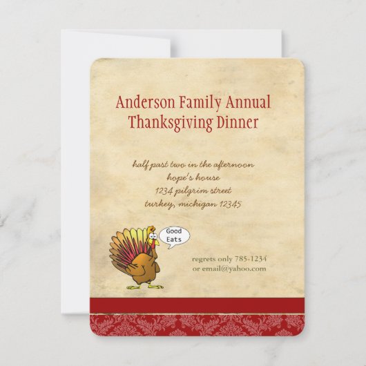 Grappige uitnodiging voor Thanksgiving-diner (Voorkant)