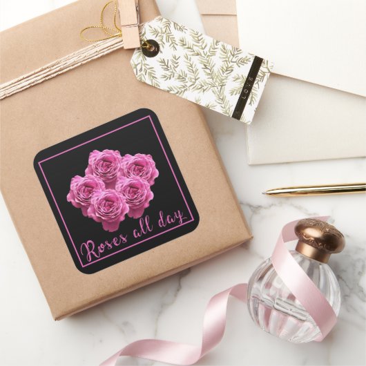 Grappige uitspraken over rozen en liefde vierkante sticker (Geschenken)