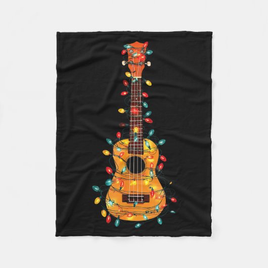 Grappige Ukulele Kerst Grafische Lichtjes Liefhebb Fleece Deken (Voorkant)