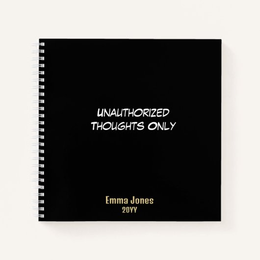 Grappige 'Unauthorised Thoughts Only' zwarte gewoo Notitieboek (Voorkant)