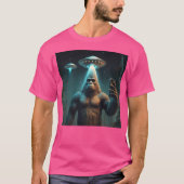 Grappige unieke Bigfoot-selfie met UFO's Weird T-shirt (Voorkant)
