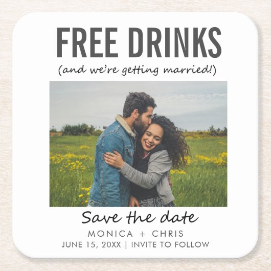 Grappige unieke foto bruiloft Save the Date Kartonnen Onderzetters (Voorkant)