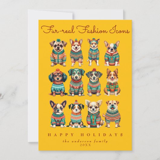 Grappige Unieke Gele Kerst Humor Honden Feestdagenkaart (Voorkant)