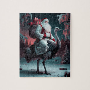 Grappige unieke kerstman en struisvogel kerstsneeu legpuzzel