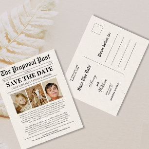 Grappige unieke krant foto bruiloft Save the Date Briefkaart