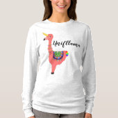Grappige Unifllama: Eenhoorn-flamingo-lama Hybride T-shirt (Voorkant)