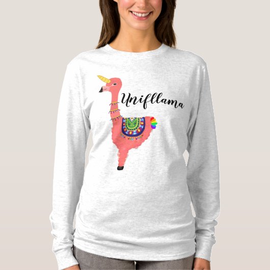 Grappige Unifllama: Eenhoorn-flamingo-lama Hybride T-shirt (Voorkant)