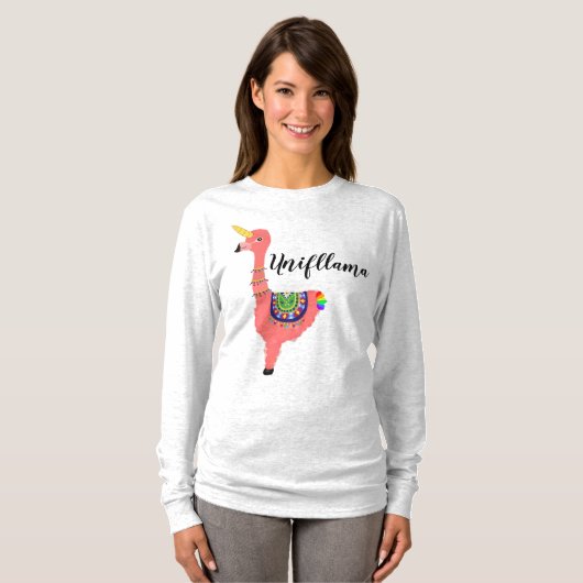 Grappige Unifllama: Eenhoorn-flamingo-lama Hybride T-shirt (Voorkant volledig)