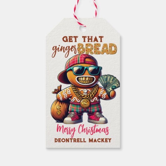 Grappige Urban Hip Hop Gingerbread Man Kerstmis Cadeaulabel (Achterkant)