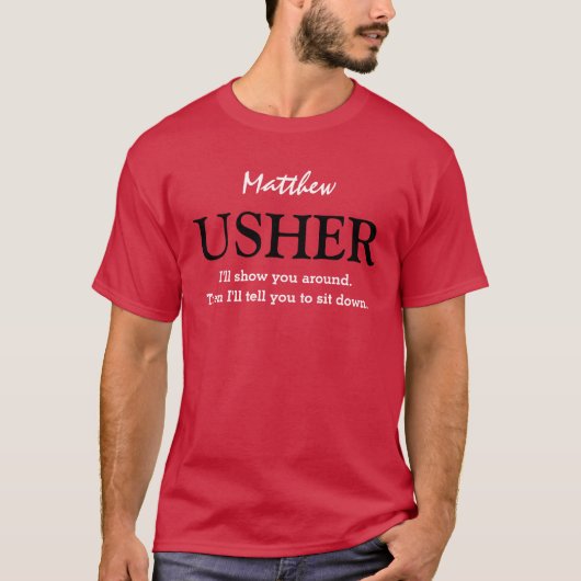 Grappige Usher  Wedding Party V03 RED T-shirt (Voorkant)
