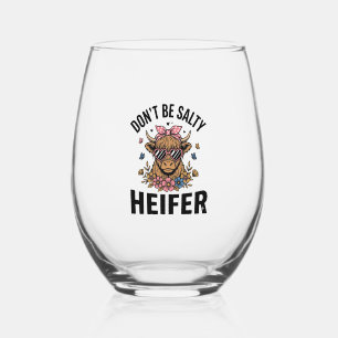 Grappige vaarzenkoe bloem vlinder vintage ontwerp_ wijnglas zonder voet