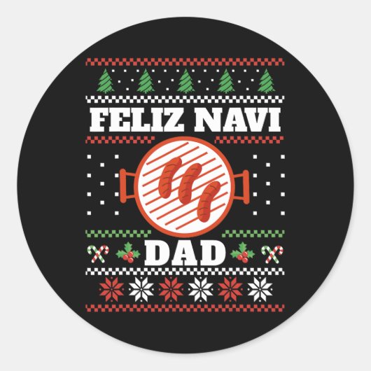 Grappige vader Kerstmis BBQ Feliz Navi Dad Uggly Ronde Sticker (Voorkant)