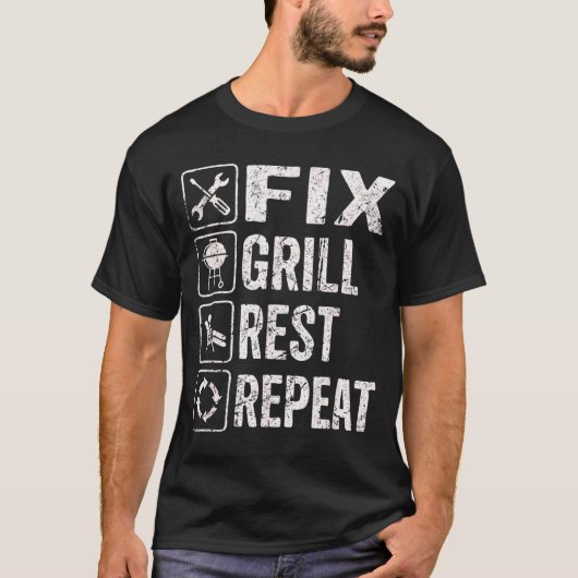 Grappige Vader Repareer Grill Rust Herhaal BBQ Wee T-shirt (Voorkant)