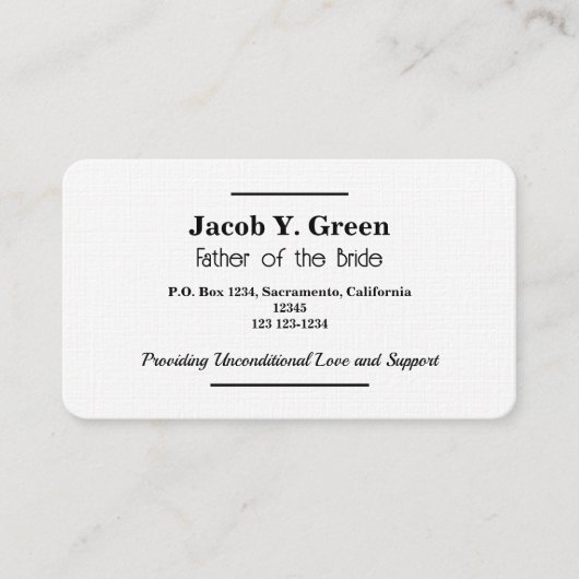 Grappige vader van de bruid visitekaartje (Voorkant)