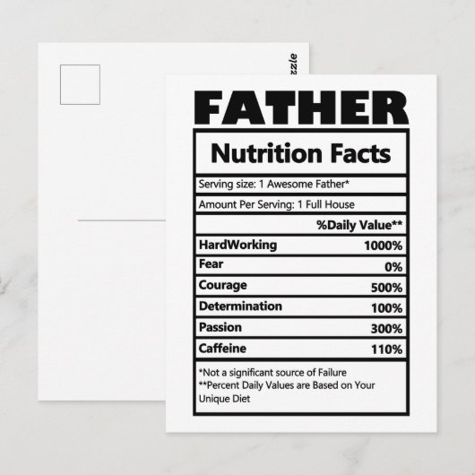 Grappige Vader Voedingsfeiten Postkaart (Voorkant / Achterkant)