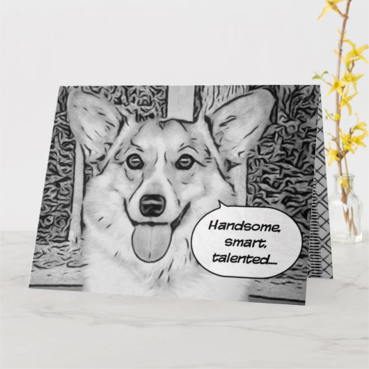 Grappige Vaderdag Corgi Kaart (Gele Bloem)