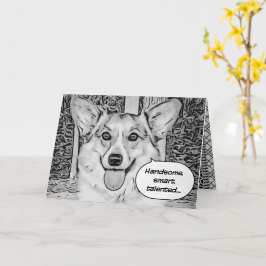 Grappige Vaderdag Corgi Kaart (Gele Bloem)