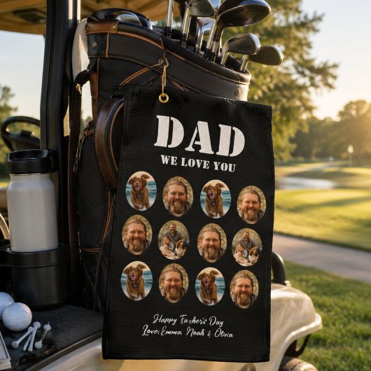 Grappige Vaderdag fotocollage met gezicht Golfhanddoek