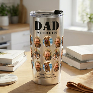 Grappige Vaderdag fotokollage met gezicht Geïsoleerde Drinkbeker
