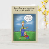 Grappige Vaderdag Kaarten: Het Oppakken Van Kuiken Kaart (Gele Bloem)
