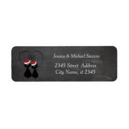 Grappige vakantie cartoon Santa cat paar krijtbord Etiket