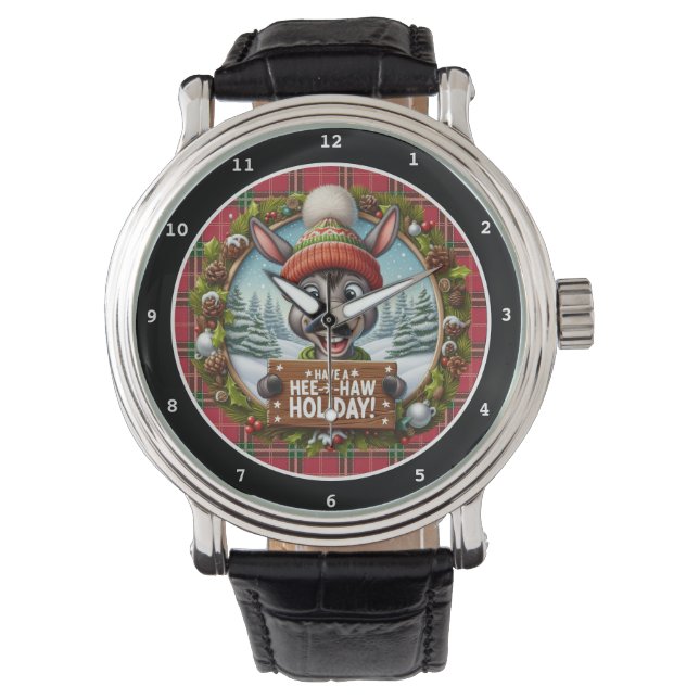 Grappige vakantie ezel Kerstmis  Horloge (Voorkant)