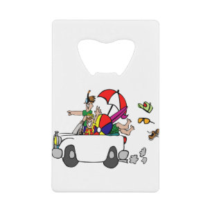 grappige vakantie met cartoon auto creditkaart flessenopener