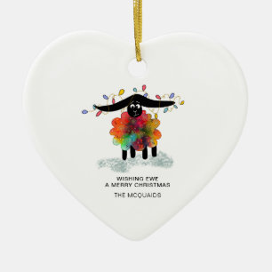 Grappige vakantie schapen met kerstverlichting keramisch ornament