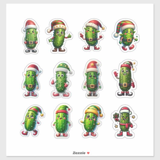 Grappige vakantieaugurken in kerstmannenhoeden sticker (Vel)