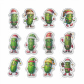 Grappige vakantieaugurken in kerstmannenhoeden sticker (Voorkant)