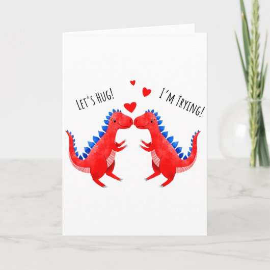 Grappige Valentijn Dinosaur Hugging Hart T-rex  Kaart (Voorkant)