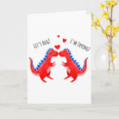 Grappige Valentijn Dinosaur Hugging Hart T-rex  Kaart (Gele Bloem)