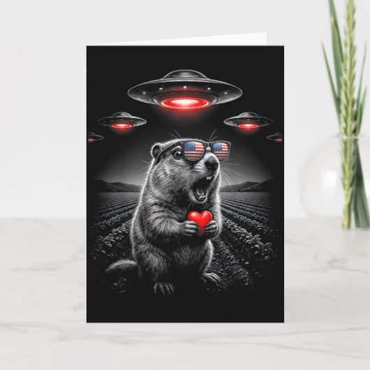 Grappige Valentijn Groundhog Selfie Alien Ufo Vlag Kaart (Voorkant)