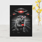 Grappige Valentijn Groundhog Selfie Alien Ufo Vlag Kaart (Gele Bloem)