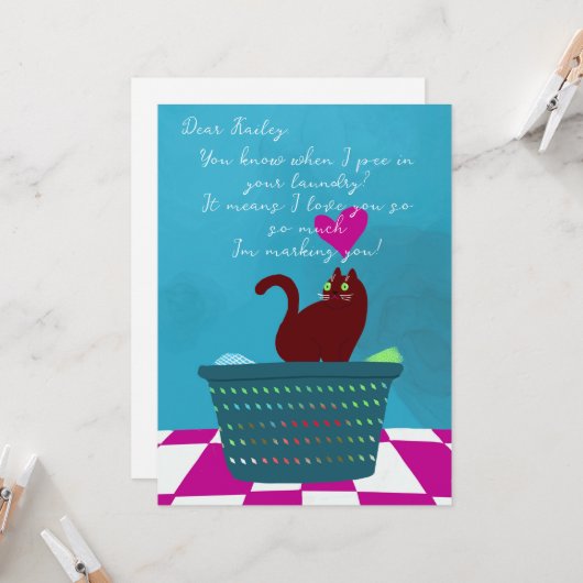 Grappige Valentijn van Bad Cat Custom Kaart (Voorkant / Achterkant in situ)
