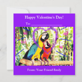 Grappige Valentijns Klas Papegaaien voor Kinderen Feestdagenkaart