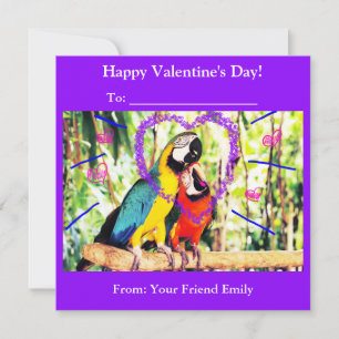 Grappige Valentijns Klas Papegaaien voor Kinderen Feestdagenkaart