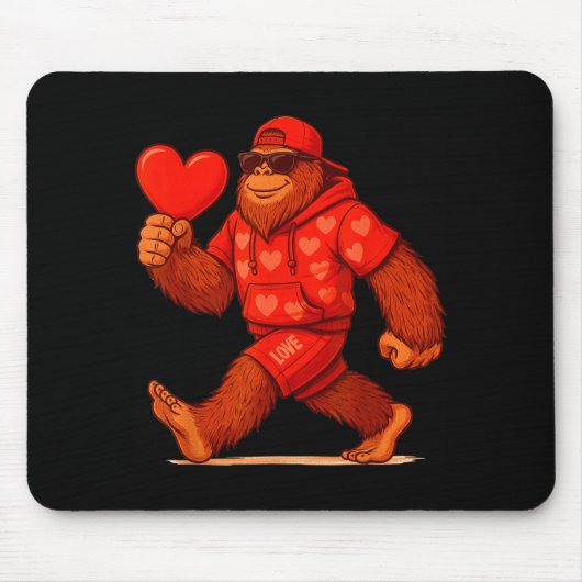 Grappige Valentijnsdag Bigfoot Hart Sungles Sasqua Muismat (Voorkant)