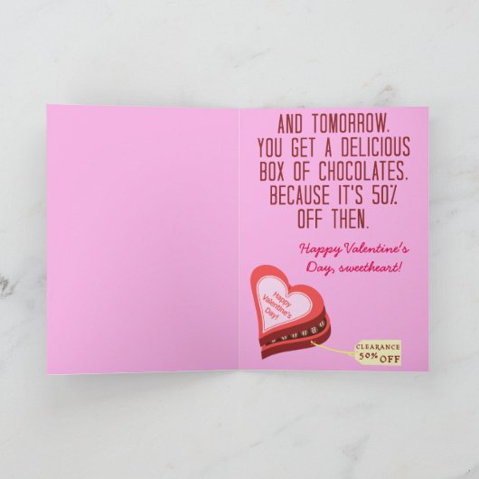 Grappige Valentijnsdag Chocolade Korting Joke Feestdagen Kaart (Binnen)