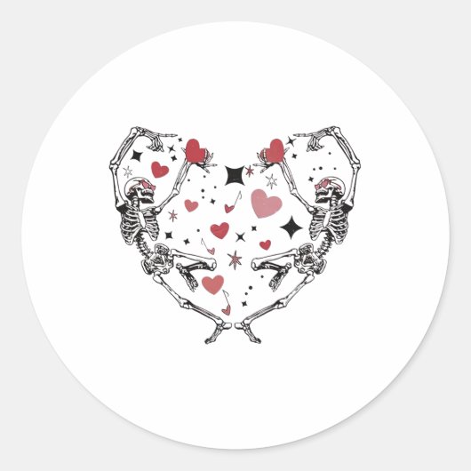 Grappige Valentijnsdag Dancing Skeleton Heart Ronde Sticker (Voorkant)