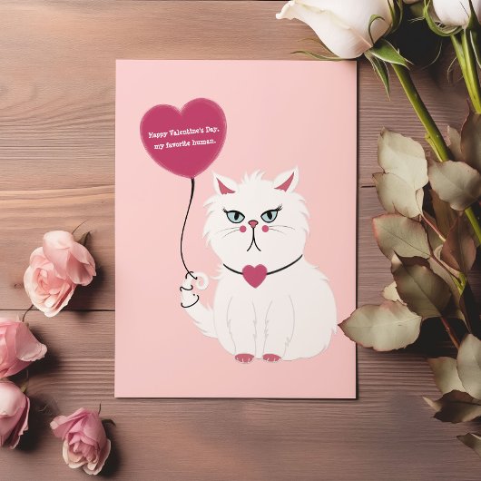 Grappige Valentijnsdag Grumpy White Cat Flat Kaart