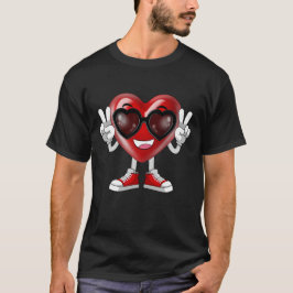 Grappige Valentijnsdag Hart Vrede Hand Zonnebril T-shirt