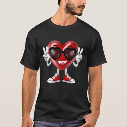 Grappige Valentijnsdag Hart Vrede Hand Zonnebril T-shirt (Voorkant)