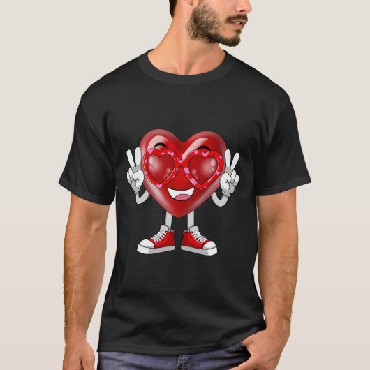 Grappige Valentijnsdag Hart Vrede Hand Zonnebril T-shirt (Voorkant)