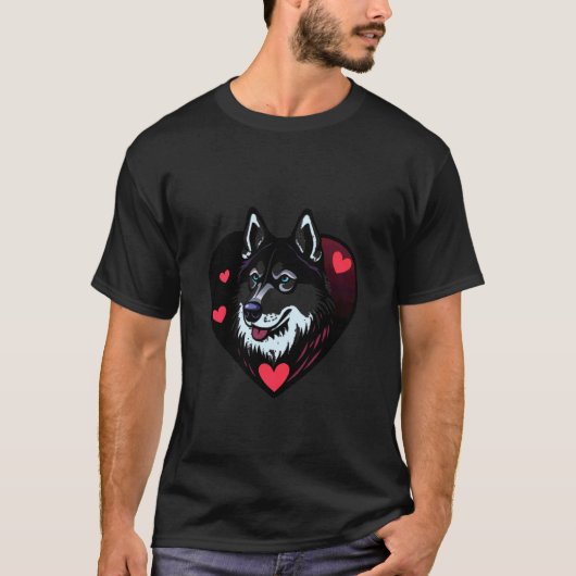 Grappige Valentijnsdag Husky Hart T-shirt (Voorkant)