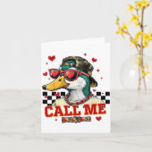 Grappige Valentijnsdag Jongen Eend Jagen Bel Me To Kaart (Gele Bloem)