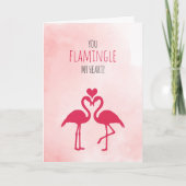 Grappige Valentijnsdag Kaart roze flamingo's (Voorkant)